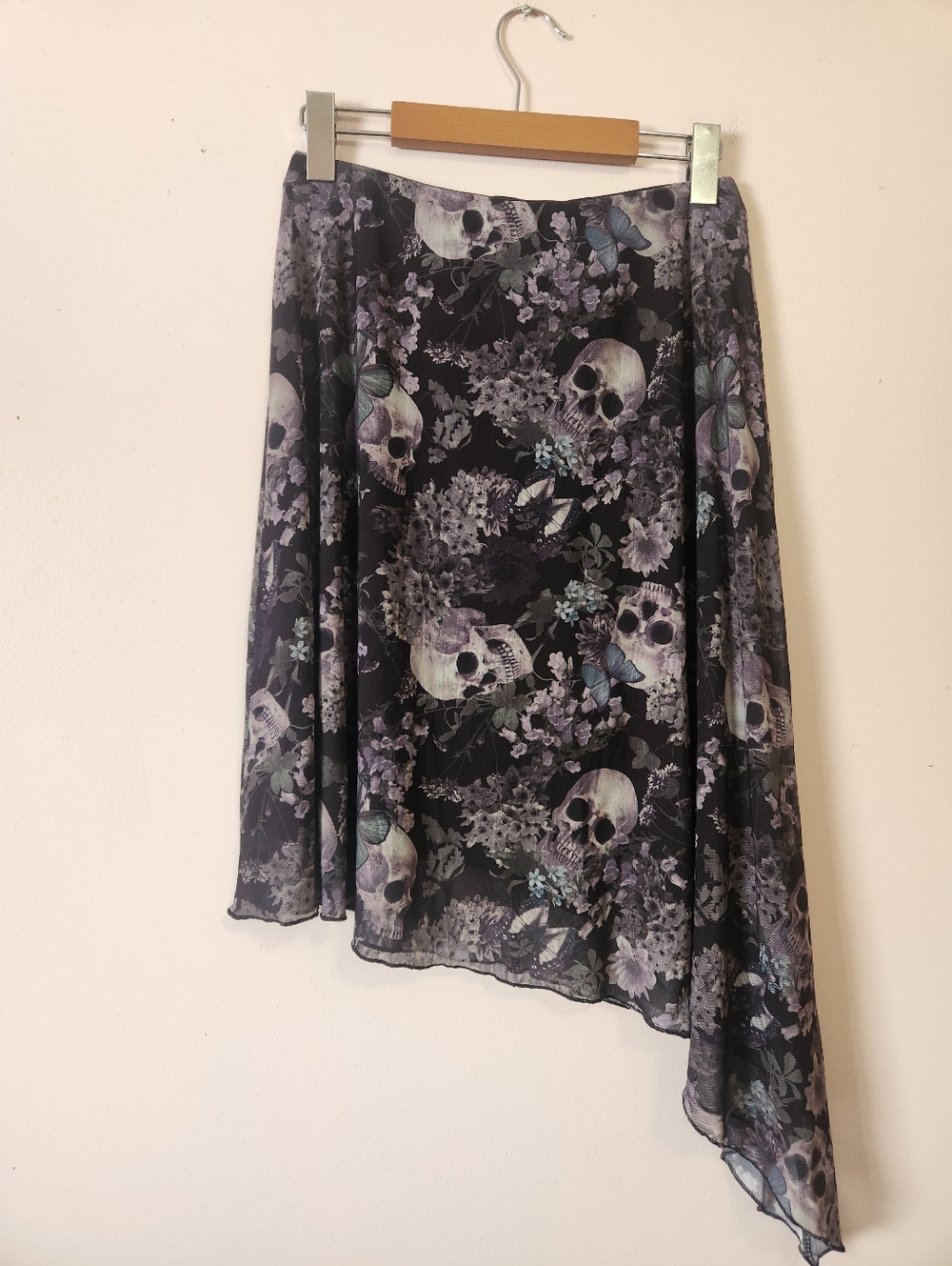 Thorn & Fable Skull Butterfly Asymmetrical Mesh Midi Skirt Small Whimsigoth Alt